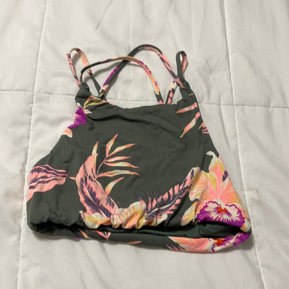 Green floral Roxy high neck bikini top small